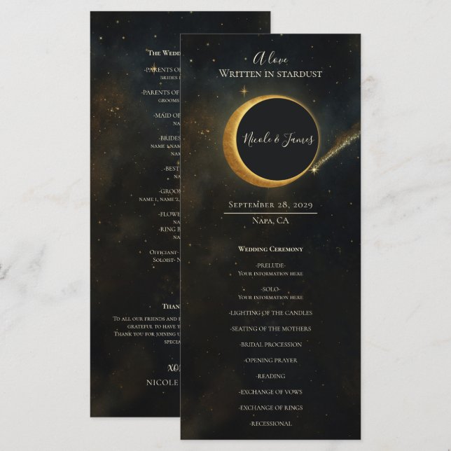 Programa de Casamento Celestial Eclipse de Poeira  (Frente/Verso)
