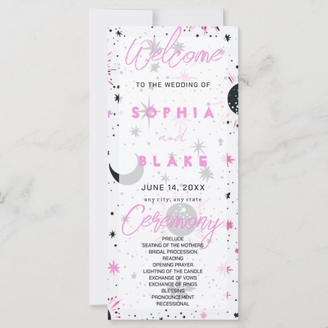 Programa de Casamento Celestial Preto e Rosa (Frente)