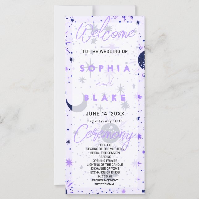 Programa de Casamento Celestial Preto e Roxo (Frente)
