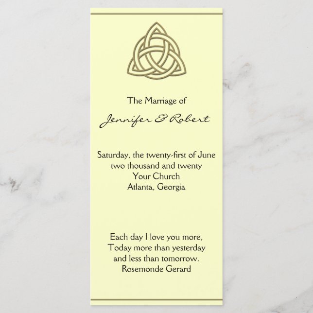 Programa de Casamento Celtic Dourado de Colheita (Frente)