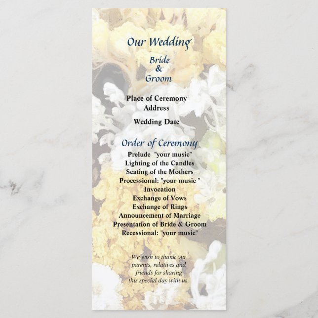 Programa de Casamento Cesta de Flores Secas (Frente)