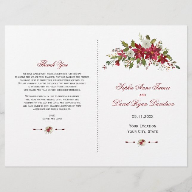 Programa de Casamento Charm Holiday Red Poinsettia (Frente)