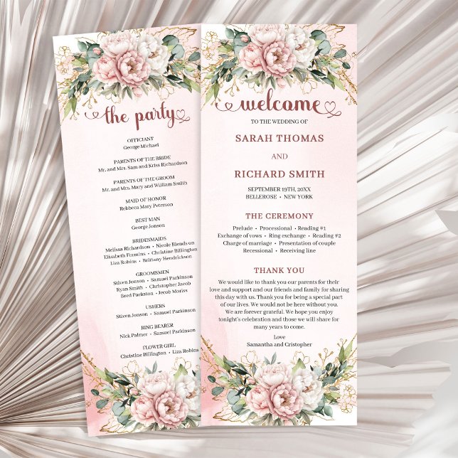 Programa de Casamento Chic Dusty Pink Floral Eucal (Chic Dusty Pink Floral Eucalyptus Wedding Program)