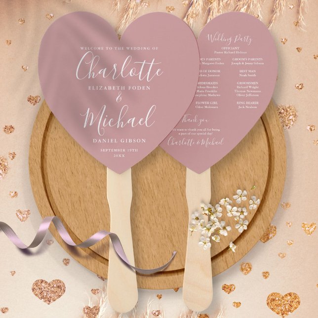 Programa de Casamento Chic Dusty Rose com Leque de (Criador carregado)