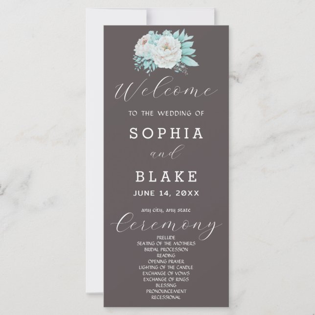 Programa de Casamento Cinza Cinza Floral Branco Ro (Frente)