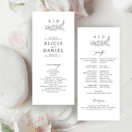 Programa de casamento clássico com monograma preto