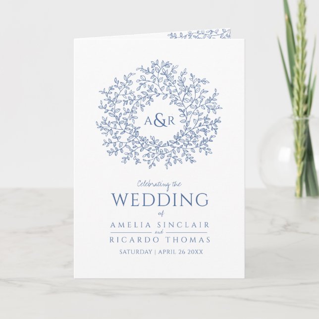 Programa de casamento clássico de monograma de fol (Frente)