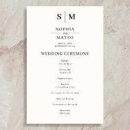 Programa de Casamento Clássico Monograma Bege