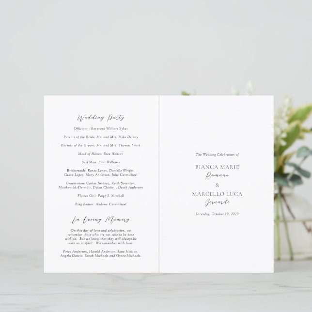 Programa de Casamento Clássico Preto e Branco Atem (Em pé/Frente)