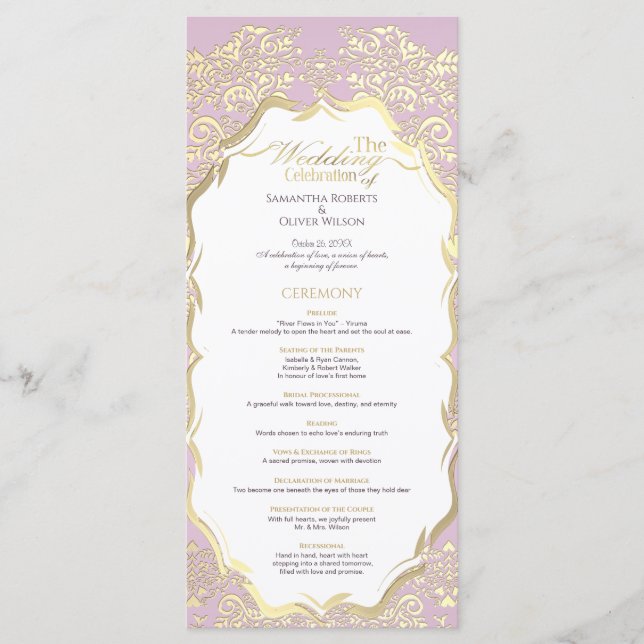 Programa de Casamento Clássico Simples, Dourado e  (Frente)