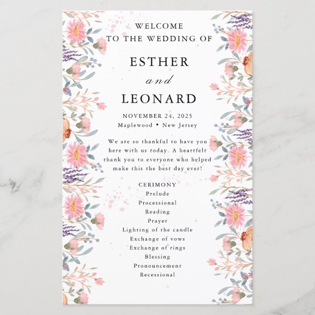 Programa de Casamento Colorido de Primavera Wildfl (Frente)