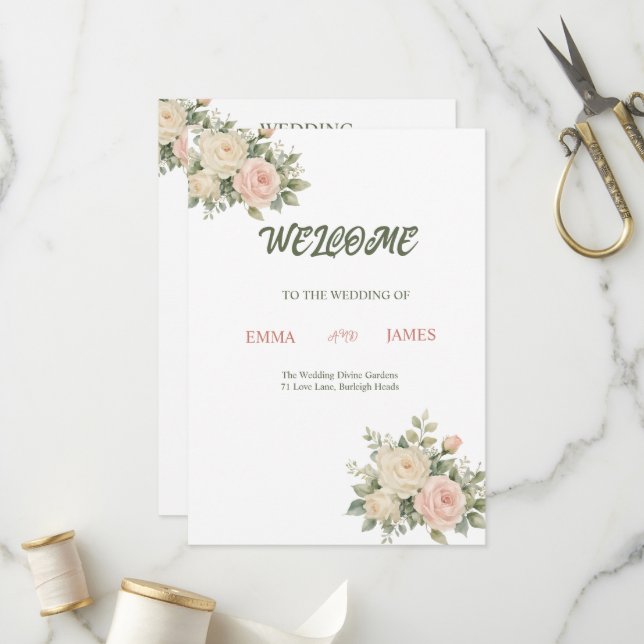 Programa de Casamento com Aquarela Elegante de Euc (Frente/Verso In Situ)