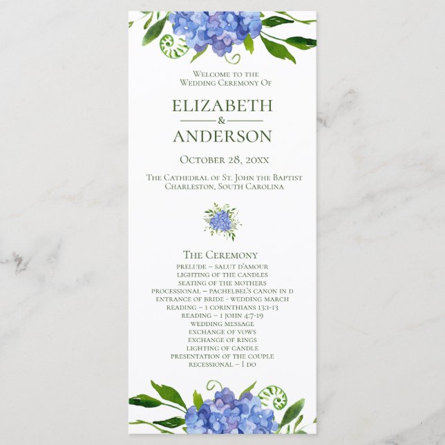 Programa de Casamento com Aquarela Floral de Hortê (Frente)