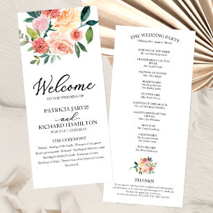 Programa de Casamento com Aquarela Floral Elegante