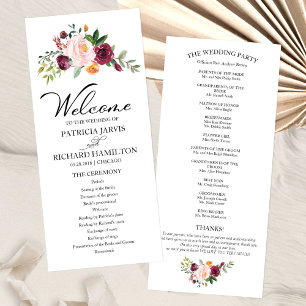 Programa de Casamento com Aquarela Floral Rosa Bur