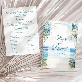 Programa de Casamento com Arco Floral Azul na Prai