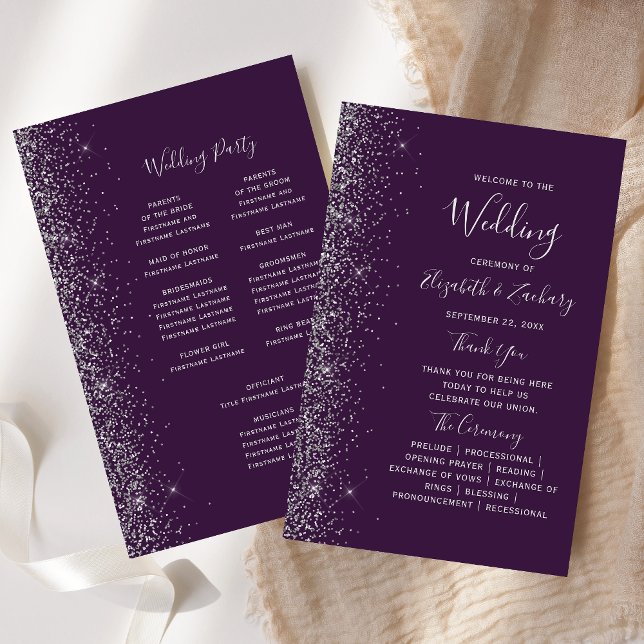 Programa de Casamento com Borda de Brilho Prata Ro (Criador carregado)