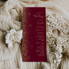 Programa de Casamento com Borda de Glitter Dourado