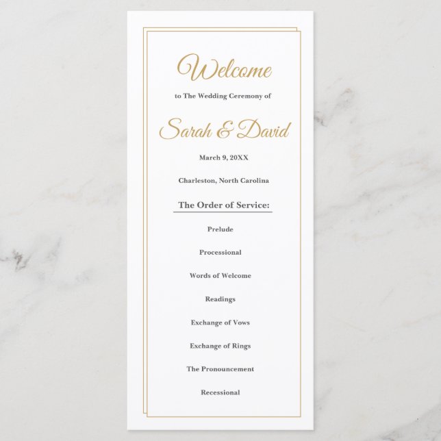 Programa de Casamento com Borda Dourada Minimalist (Frente)