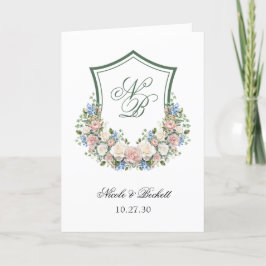 Programa de Casamento com Brasão Floral Azul Empoe