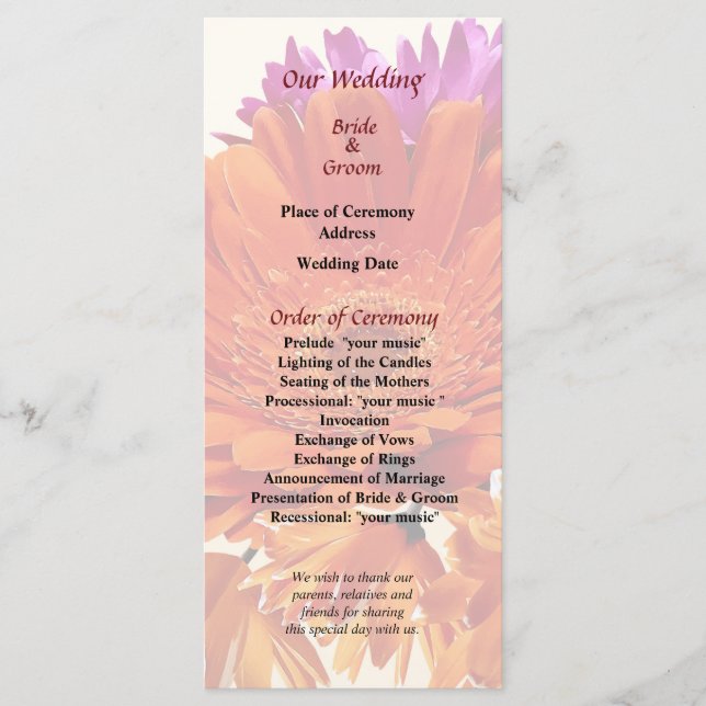 Programa de Casamento com Buquê Misto com Margarid (Frente)