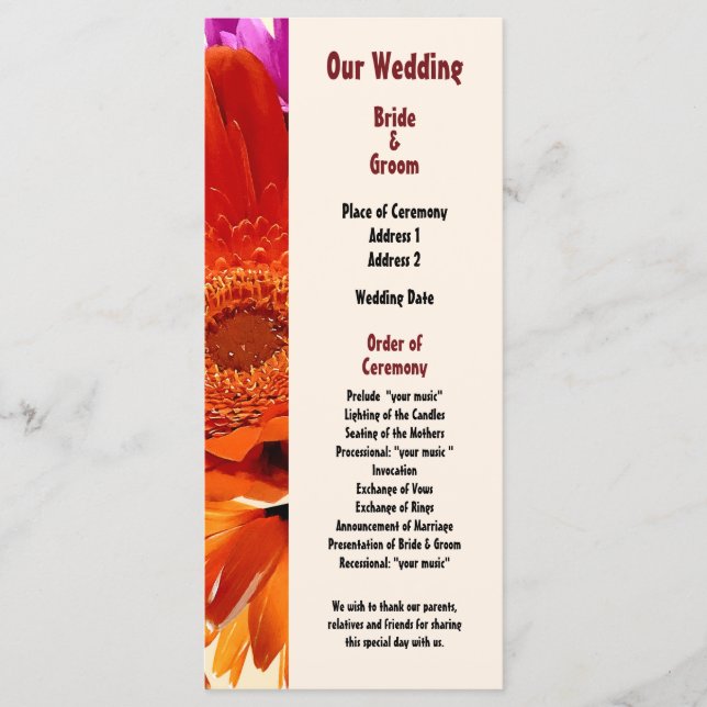 Programa de Casamento com Buquê Misto de Margarida (Frente)
