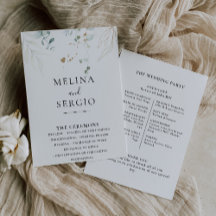 Programa de Casamento com Caligrafia de Folhas Ver