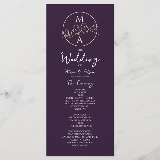 Programa de Casamento com Caligrafia Elegante (Frente)