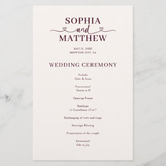Programa de Casamento com Elegante Caligrafia e Co