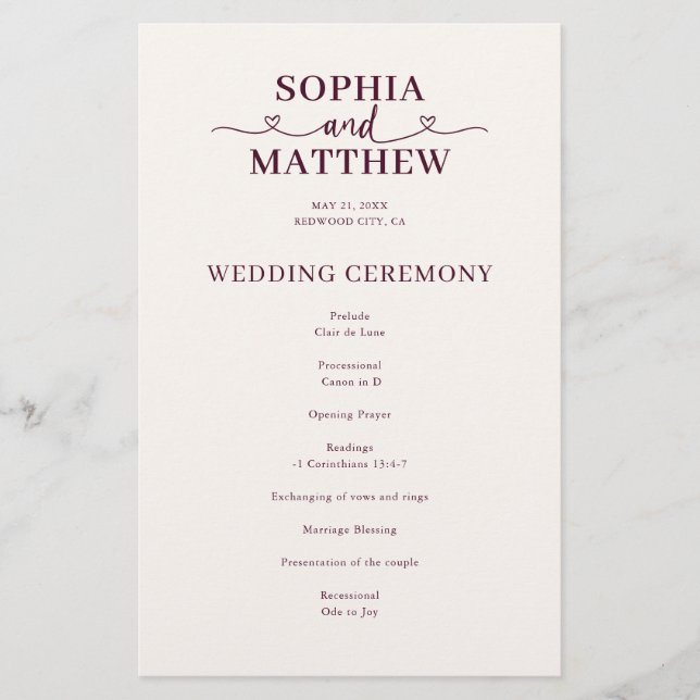 Programa de Casamento com Elegante Caligrafia e Co (Frente)