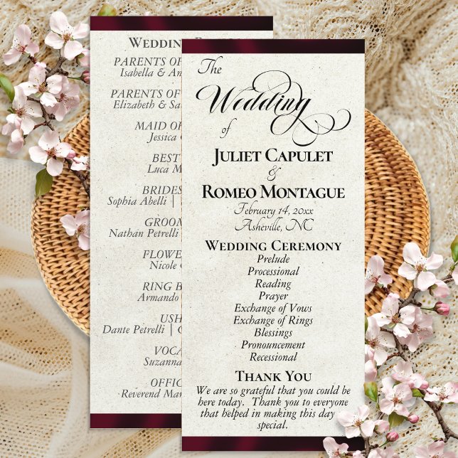 Programa de Casamento com Fita Burgundy (Criador carregado)
