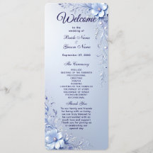 Programa de Casamento com Flores Azuis Ornamentada