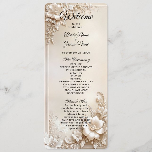Programa de Casamento com Flores de Marfim (Frente)
