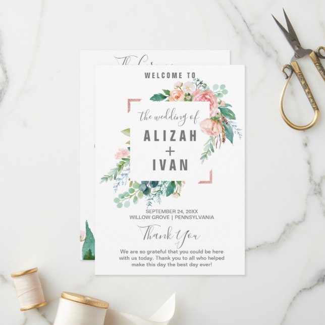 Programa de Casamento com Flores de Peônia Românti (Frente/Verso In Situ)