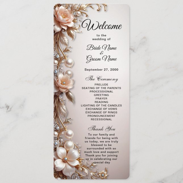 Programa de Casamento com Flores Rosa Suave e Bran (Frente)