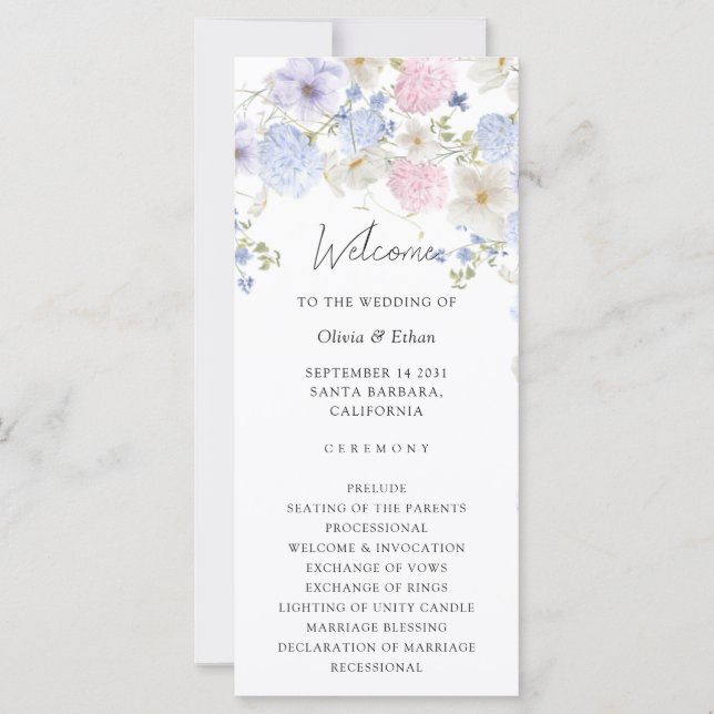 Programa de Casamento com Flores Silvestres Roxas  (Frente)