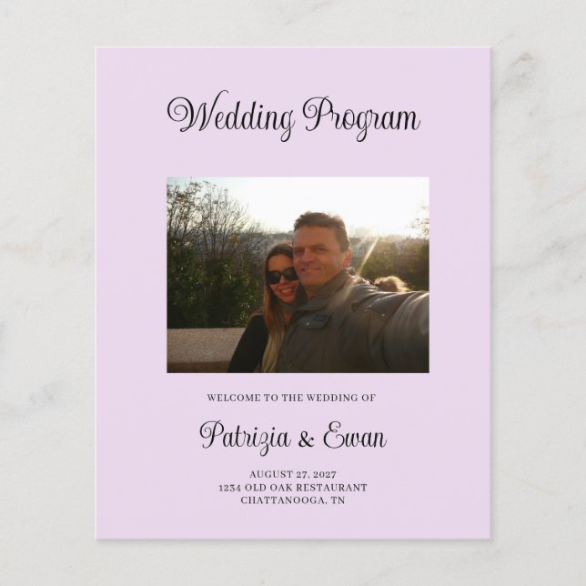 Programa de casamento com foto lavanda econômico (Frente)