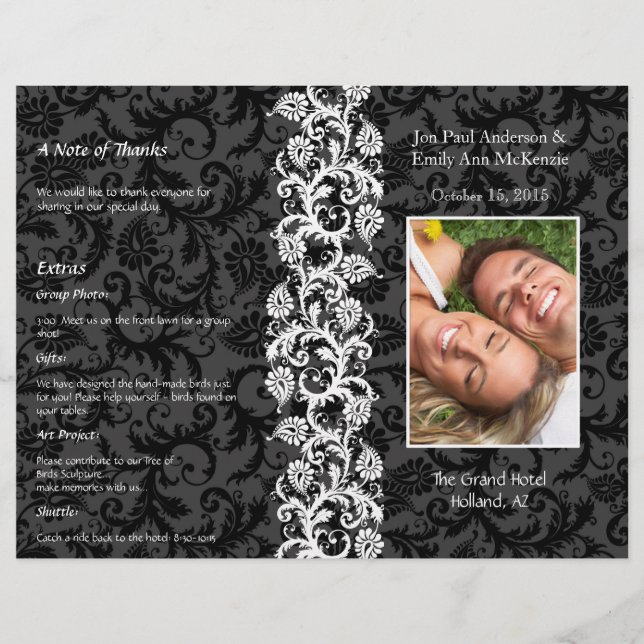 Programa de Casamento com Foto Preto Cinza e Damas (Frente)