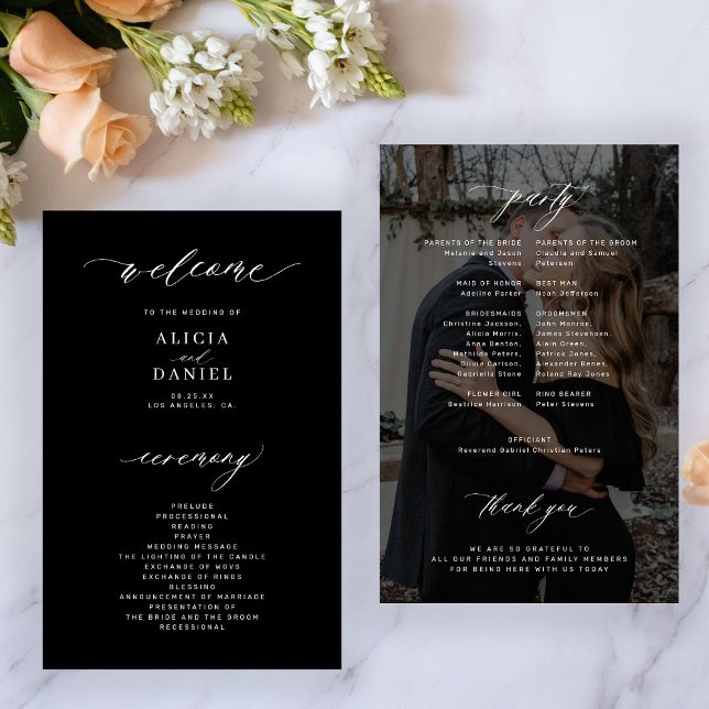 Programa de casamento com foto preto e branco eleg (Criador carregado)