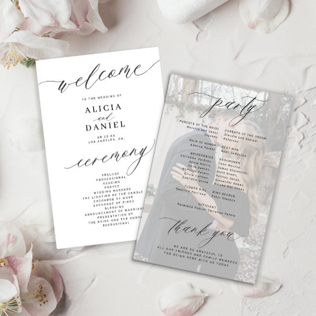 Programa de casamento com foto preto e branco eleg (Criador carregado)