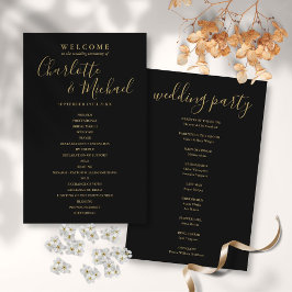 Programa de Casamento com Grafia Preta e Dourada E