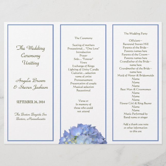 Programa de Casamento com Hortênsia Azul em Três D (Frente)