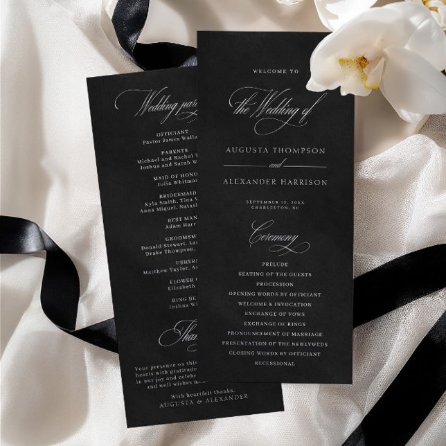 Programa de Casamento com Impressão Black Velvet ( (Black Velvet Texture Imitation Wedding Program)
