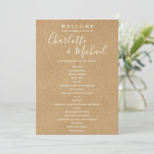 Programa de Casamento com Letra Elegante e Kraft R