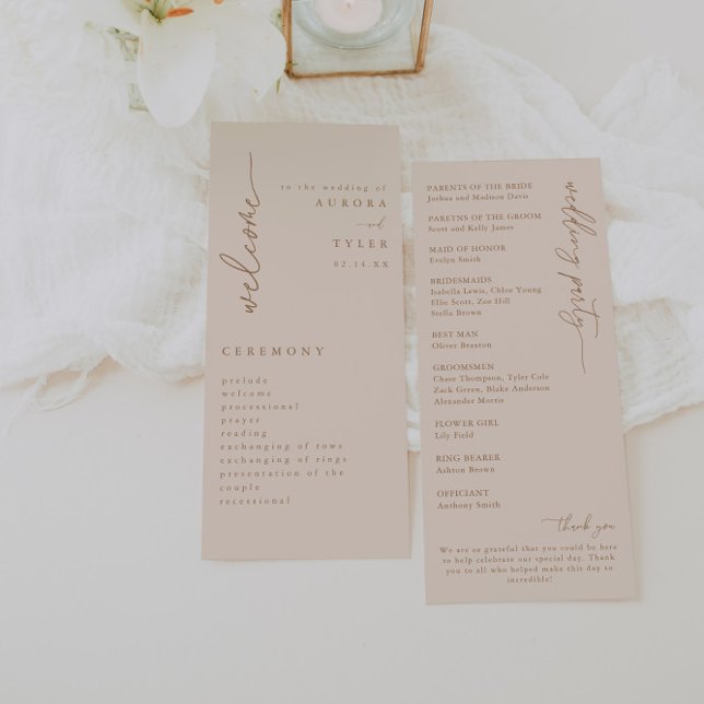 Programa de Casamento com Letra Moderna Bege (Criador carregado)