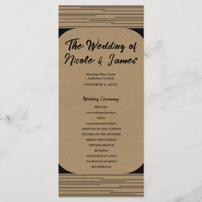 Programa de Casamento com Linhas Modernas Mínimas  (Frente)