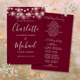 Programa de Casamento com Luzes de Corda Burgundy