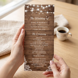 Programa de Casamento com Luzes de Corda em Madeir
