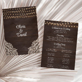 Programa de Casamento com Luzes de Cordão em Madei