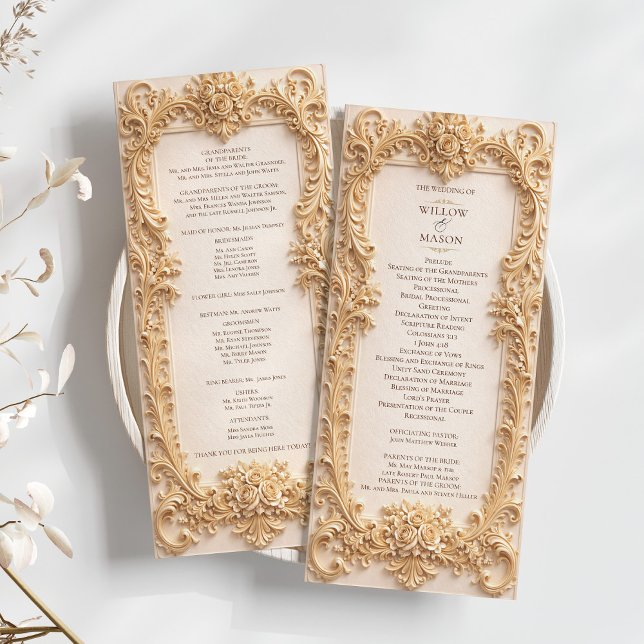 Programa de Casamento com Moldura Clássica Barroca (Elegant Classic Baroque Frame Wedding Program)